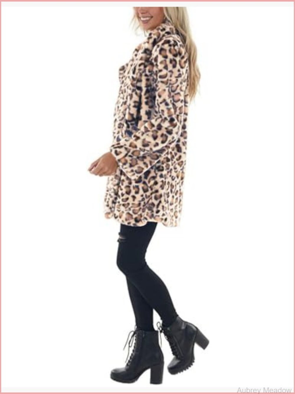 Faux Fur Jacket Leopard Coat Loose Open Front with Pockets - Picture 3 of 7
